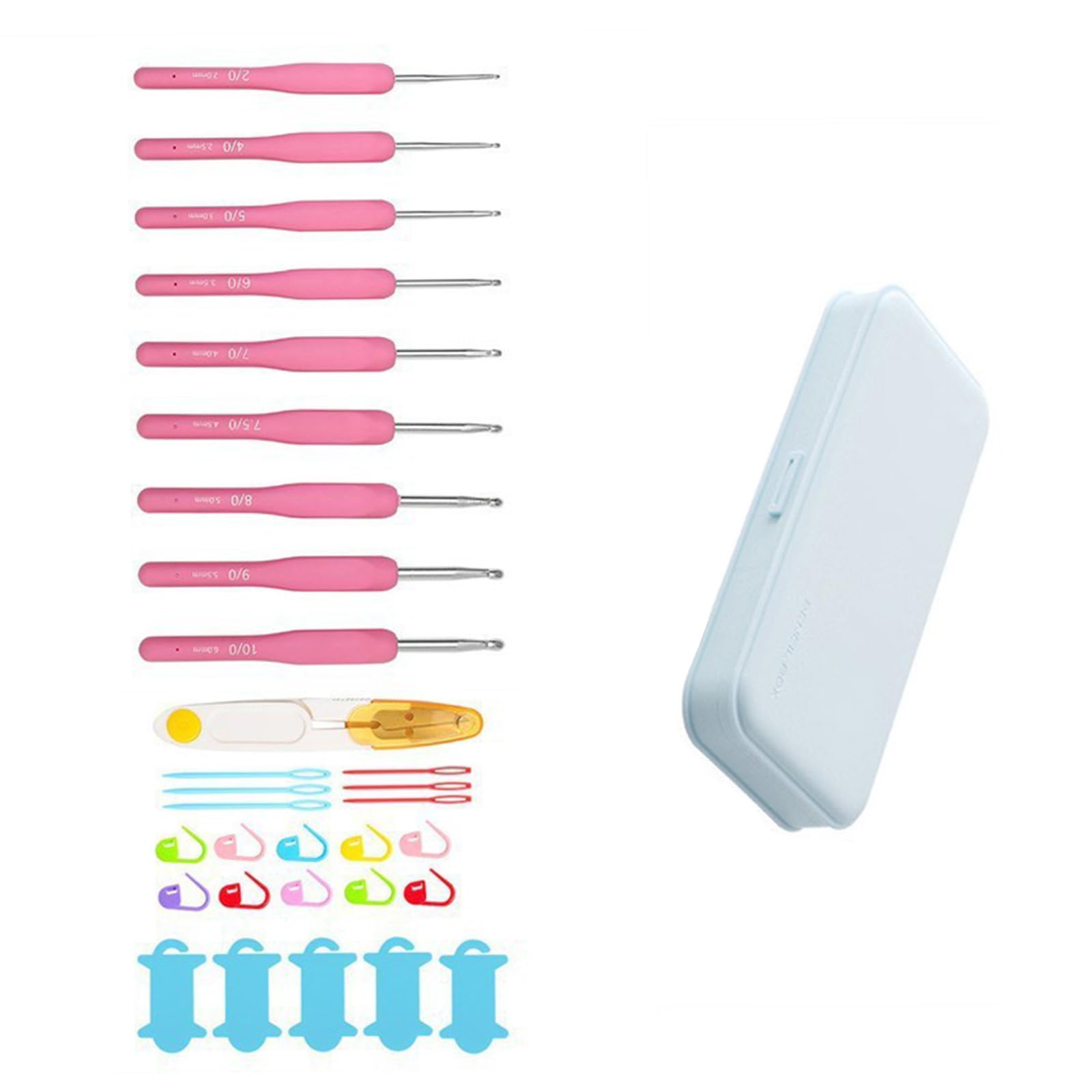 9Pcs Silicone Crochet Needle with Knitting Marker Sewing Needle Ergonomic Handle Crochet Hook for Knitting Weaving Craft Soft Grip Hooks