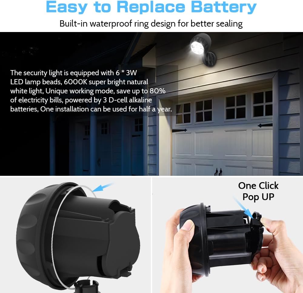 ASOFTY Wireless Battery Operated Motion Sensor Outdoor Light, 6 LED 1000LM LED Spotlights with Remote Control, IP65 Waterproof 6000K Motion Security Light for Garage Yard Porch and Patio