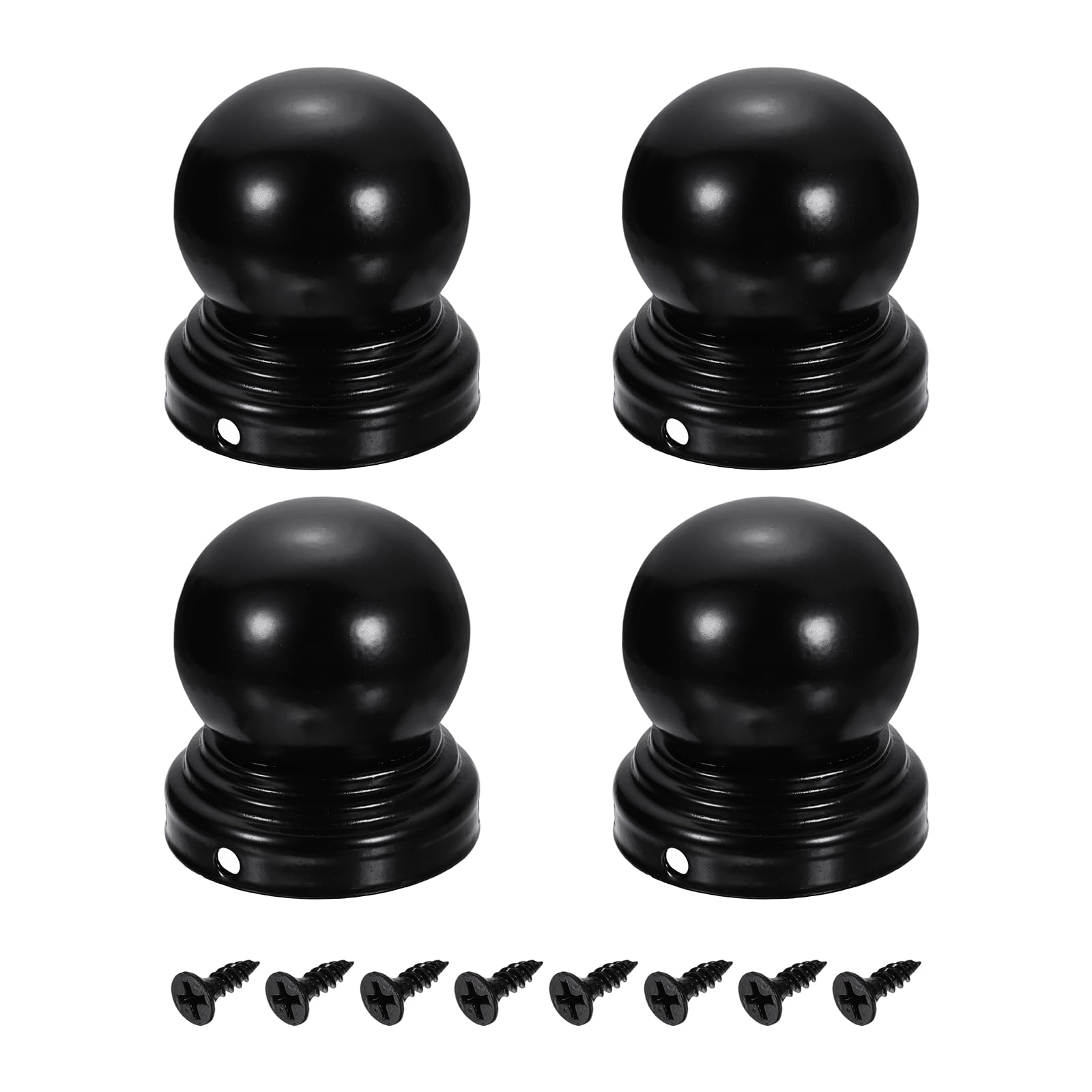 sourcing map 4Pcs Fence Post Caps, 50mm/1.97-inch Round Waterproof Ball Top Dome Iron Post Cap Cover with Screw Fit for Outdoor Metal Wood Fence Deck Mailbox Patio, Black