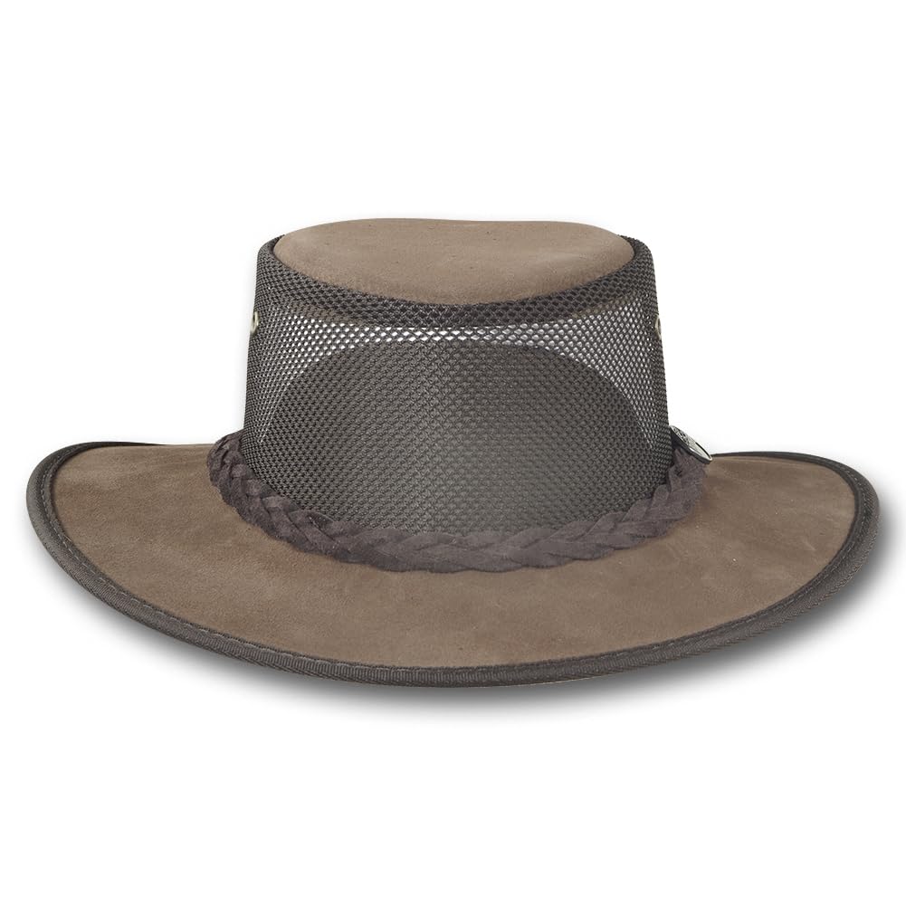 Barmah Hats Foldaway Cattle Suede Cooler Leather Hat - 1064BR / 1064HI / 1064LM (Large, Brown)