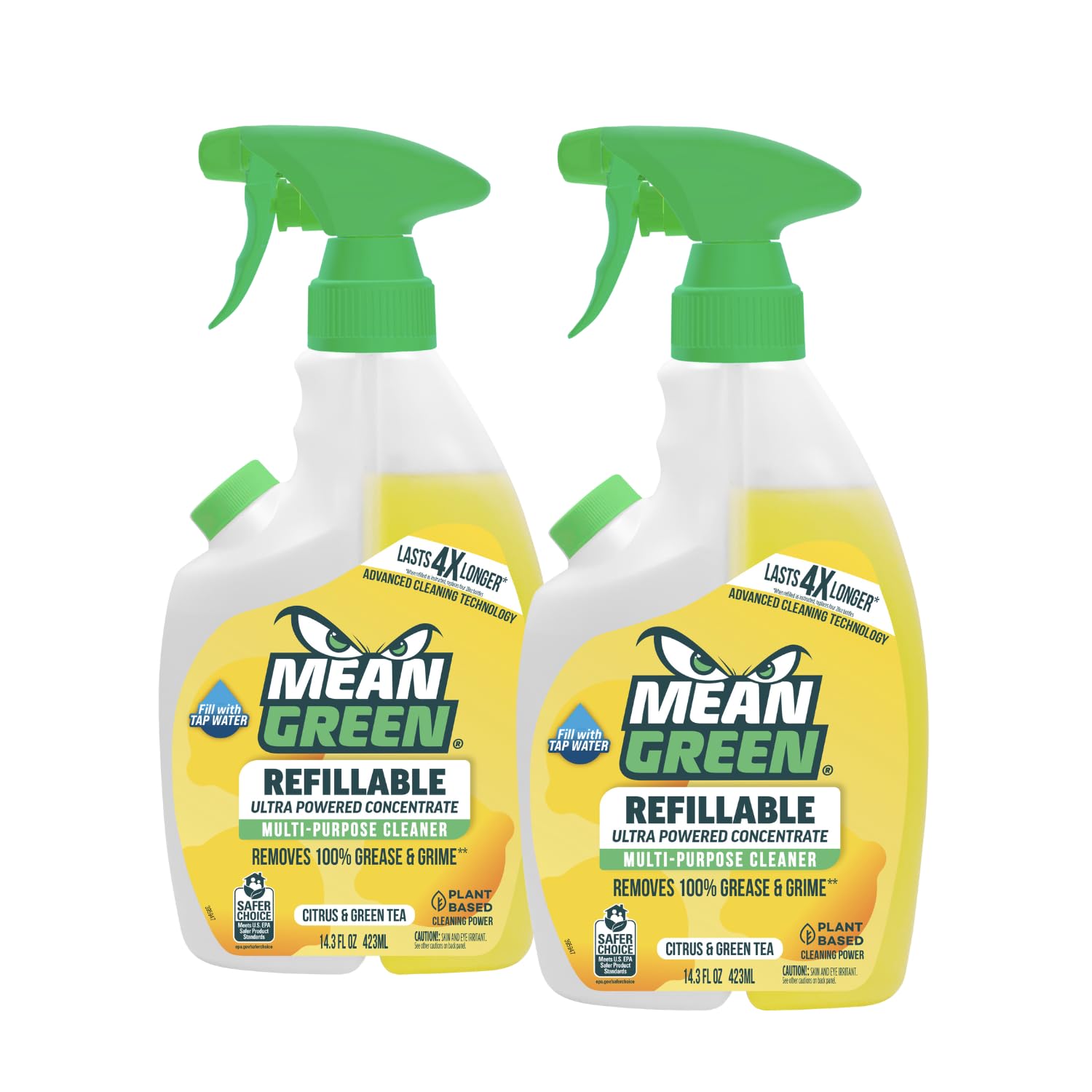Mean Green Refillable Ultra Powered Multi-Purpose Cleaner Concentrate Citrus Green Tea 14 3 fl oz 2-Pack Plant Mineral