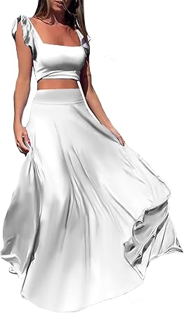 Vakkest Set Estivo Due Pezzi Da Donna – Canotta Con Volant E Gonna Lunga Floreale, Abito Boho Tropicale, Taglie Forti, Nero, XX-Large - 4