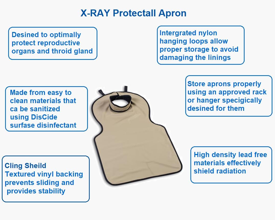 Dental Protectall X-Ray Apron Adult with Neck Collar, Lead-lined, 3MM Thickness X-Ray Protect, Beige 22-¼” x 25-½”