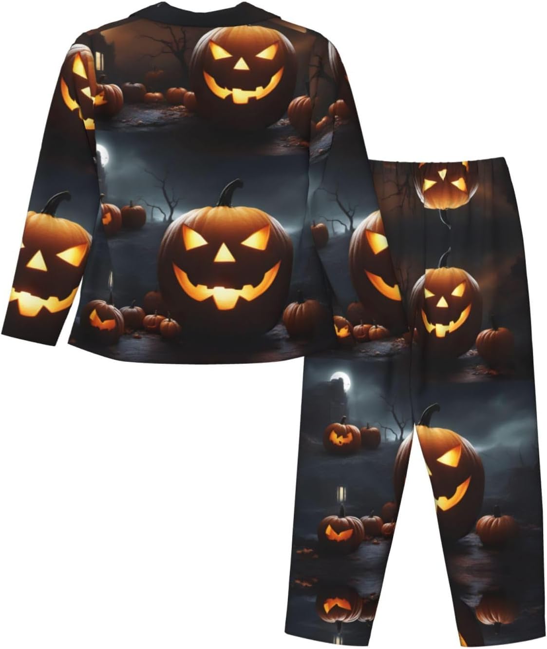 Halloween Pumpkin Print Womens Pajama Sets,Matching Christmas Pajamas,For Everyday Wear,Lounging And More