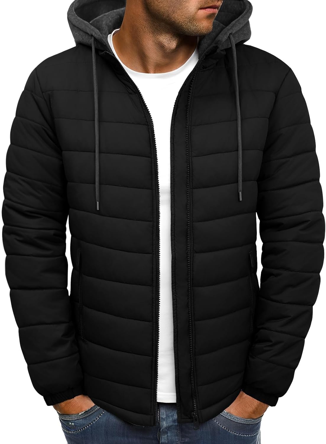 Yusongirl Mens Lightweight Puffer Jacket Winter Casual Quilted Coat with Detachable Hood Water Resistant Insulated Puffy Coat - Image 8