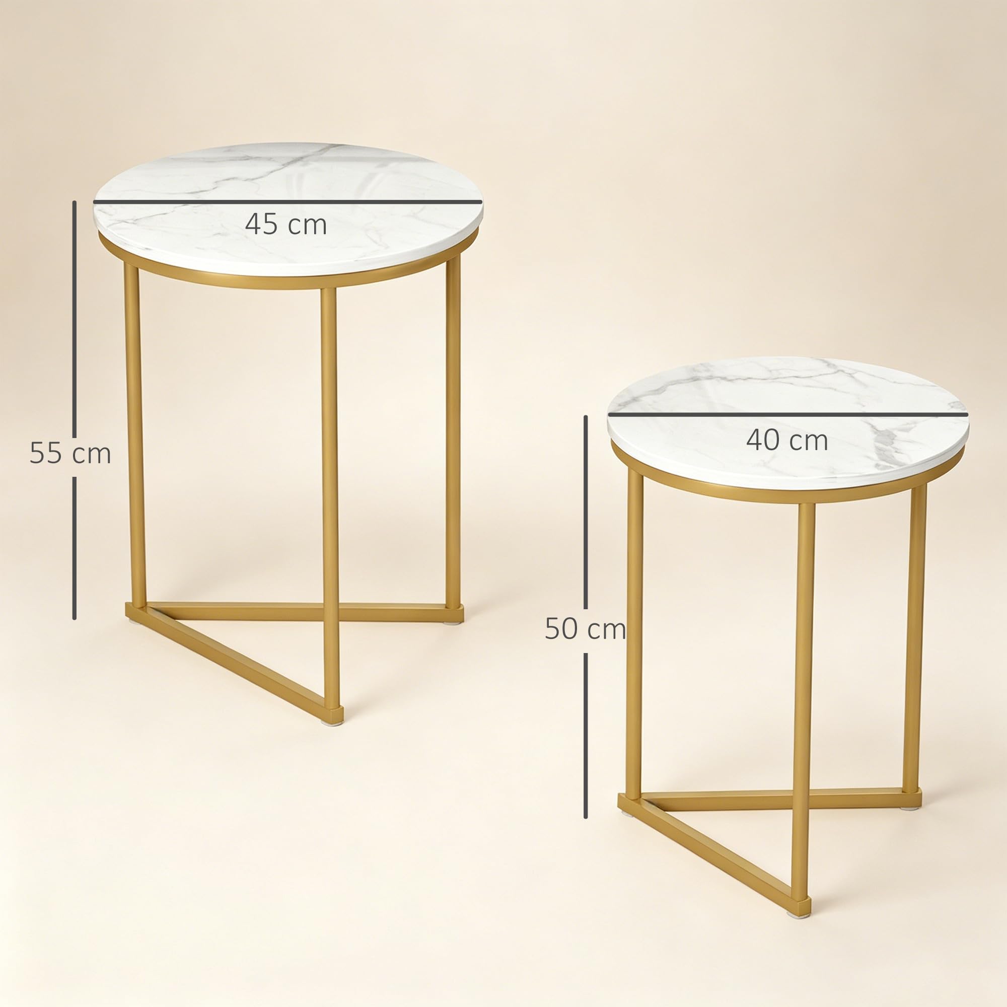 HOMCOM Beistelltisch 2er-Set Sofatisch für Kleine Räume Goldton