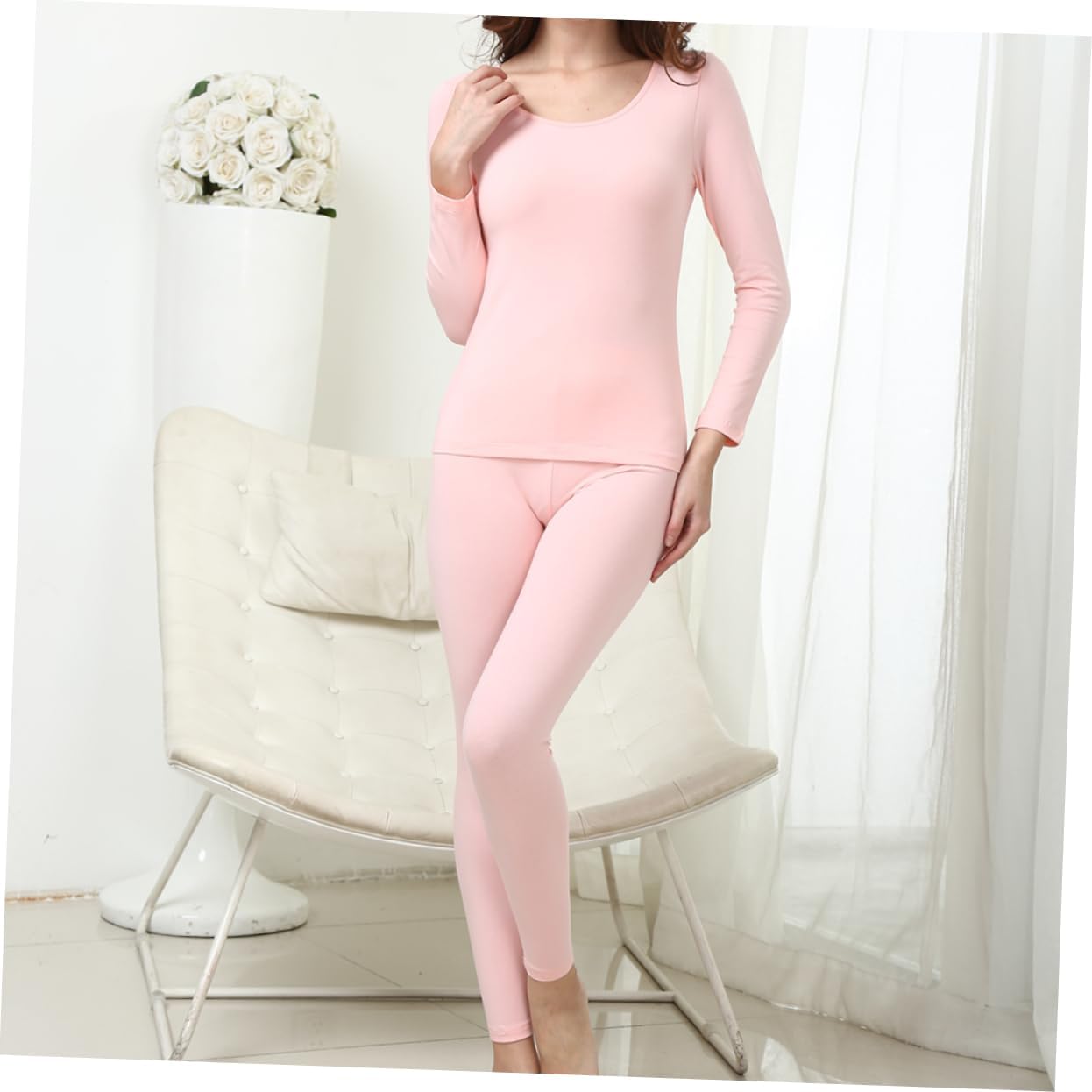 Healeved 2Pcs Women's Thermal Underwear Set Long Johns Pink for Cold Weather Activities Pajamas for Skiing Hiking and Winter Sports