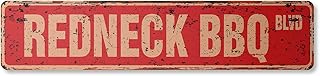 Redneck BBQ Vintage Aluminum Street Sign Pulled Pork Brisket Ribs bar-b-que Rustic Metal tin | Indoor/Outdoor | Â 24