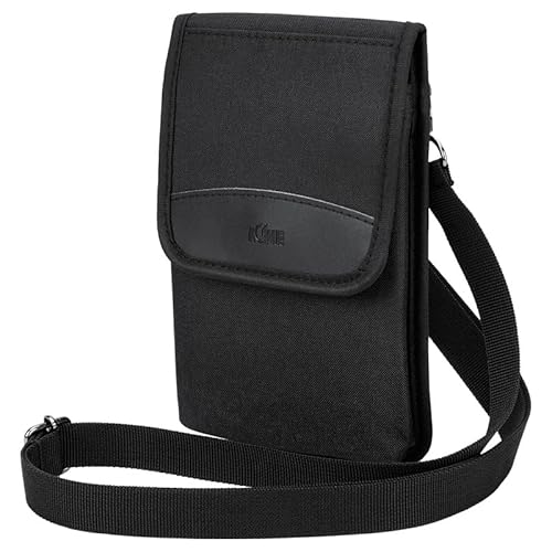 KIWIFOTOS Cell Phone Holster, Cross Body Passport Holder for Travel, Mobile Phones Belt Pouch, Phone Holder Bag with Shoulder Strap, Carrying Case for Men (Black)