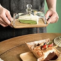 Vista 8 de Angoily Bandeja de comedor de vidrio de 7 pulgadas con cubierta de cúpula transparente para servir postres para el hogar, cocina y entretenimiento
