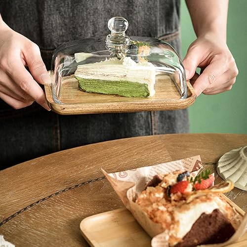 Miniatura 8 de Angoily Bandeja de comedor de vidrio de 7 pulgadas con cubierta de cúpula transparente para servir postres para el hogar, cocina y entretenimiento