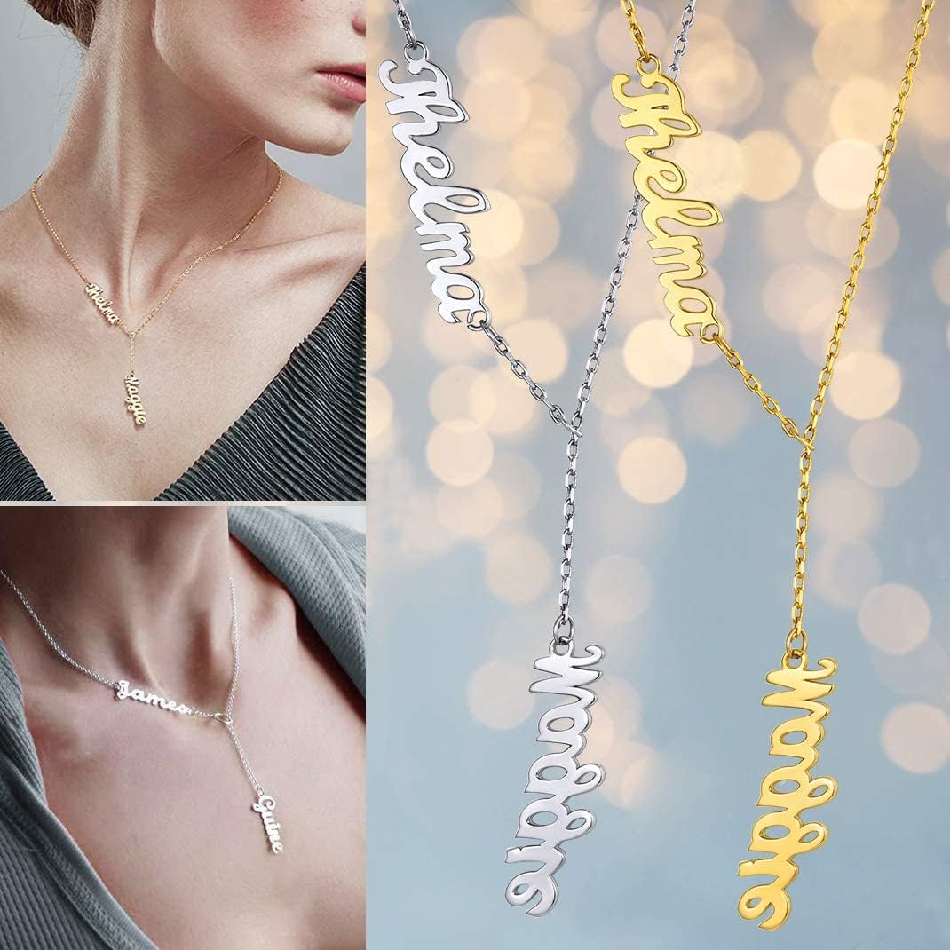 GOLDCHIC JEWELRY Personalized Heart Infinity Name Necklace for Women, 18k Gold Plated/Platinum Plated Personalized Name Plate Jewelry for Family/Best Friend/Lover, Gift Box Included