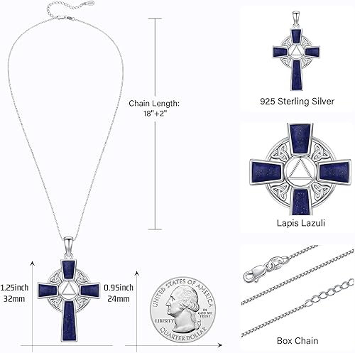 Miniatura 5 de Collar de cruz celta de plata de ley 925 con colgante de lapislázuli natural, collar de nudo de trinidad celta, joyería irlandesa, regalos para mujer