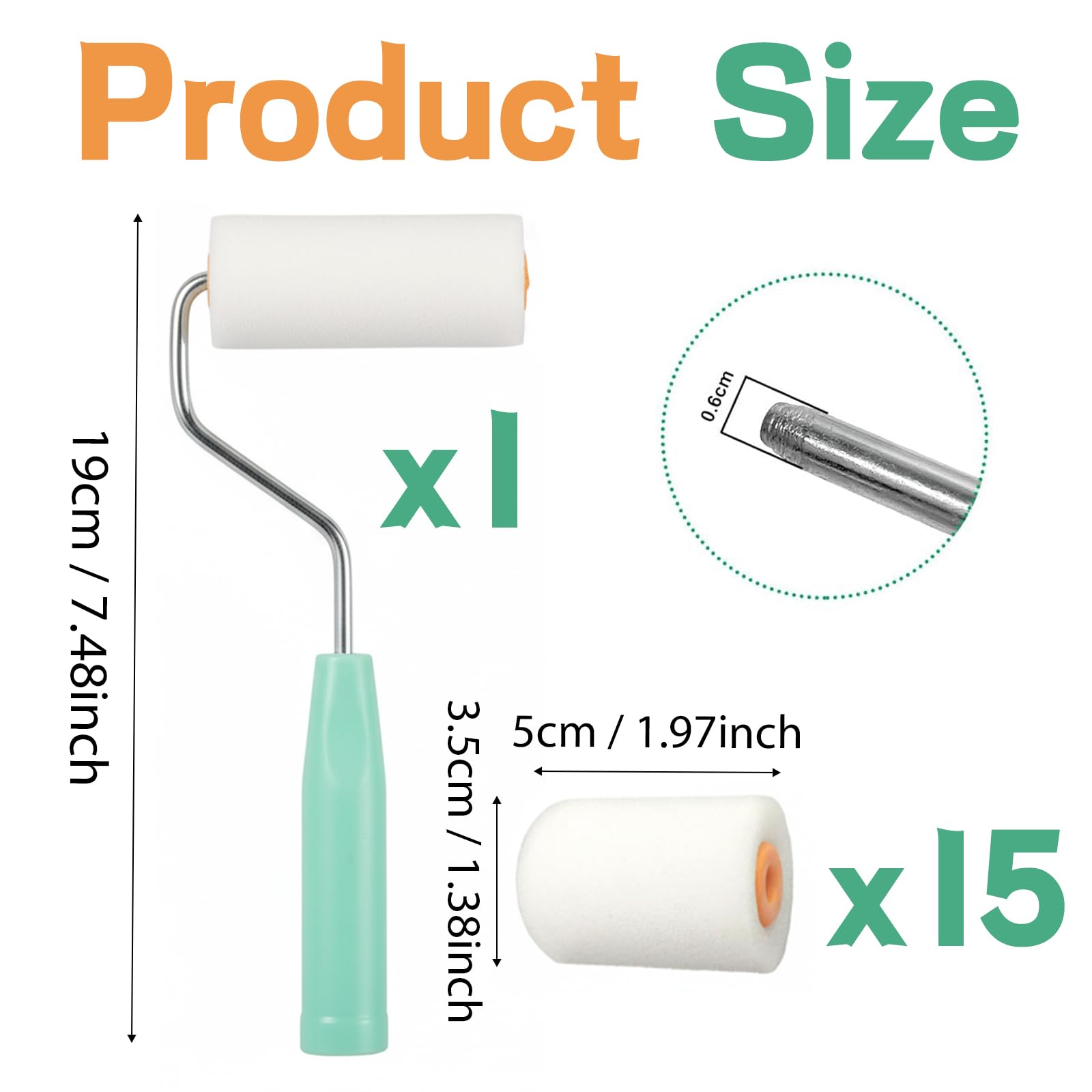 set da 16 pezzi Rulli Pittura Piccoli,Set Rullini per Vernici,Rulli in Schiuma per Pittura Pareti,Mini Rullo Pittura con Manico,Perfetto per Muri ristrutturazione,5 * 3.5cm