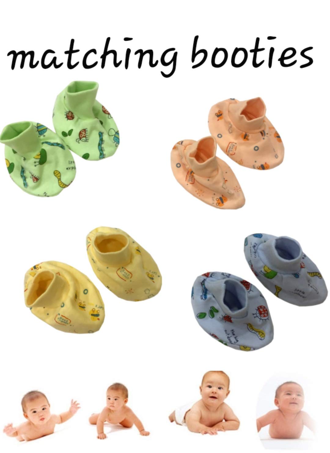 MOM CARE Cotton Cap Mitten and Booties Set -new Born Baby Gloves and Socks Caps -Gifting Combo - Baby Girls Boys 0-12 Months (Pack of 4 Sets) Multi Color 4