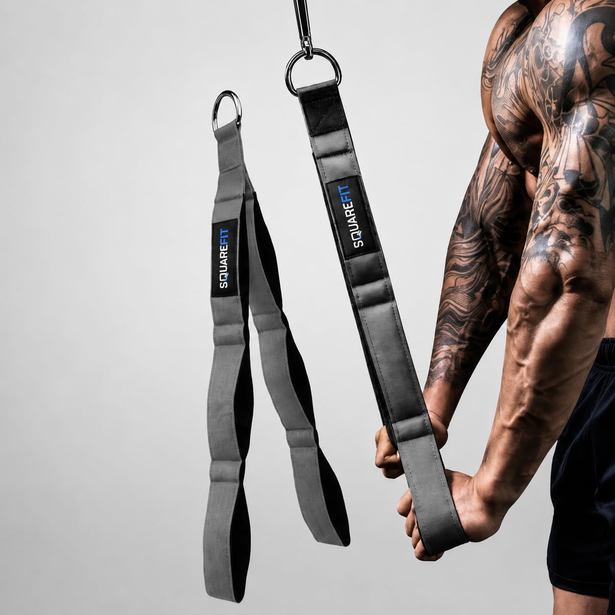 Lat Pull Down Strap with Steel D-Ring | Heavy Duty Nylon Gym Cable Attachment with Soft Padded Grip for Strength Training, Pull Downs, Rows & Workout Accessories (Grey)-picture-20