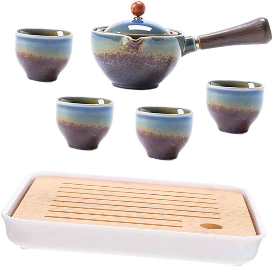 Portable Travel Tea Set with Ceramic Teapot and Four Cups Military Green Multi-use Gongfu Tea Set and Carrying Bag for Outdoor and Office Use