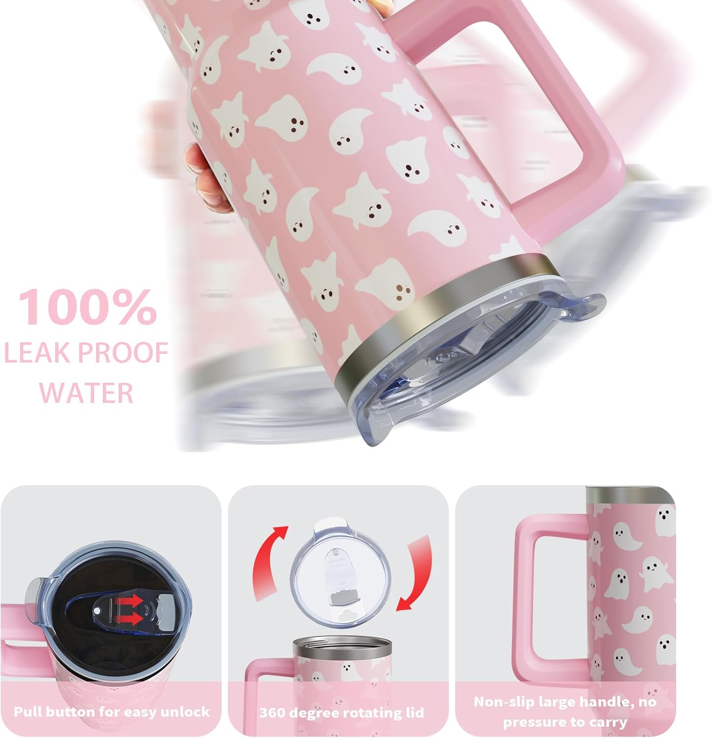 Halloween Ghosts 40 Oz Tumbler with Handle and Straw, Cute Spooky Stainless Steel Insulated Cup Water Bottle, Holiday Gifts for Women Girls (1PC) - Image 5