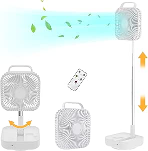 CooCoCo 10" Foldable Portable Fan, 7200mAh Battery Operated Rechargeable Fan, Height Adjustable Oscillating Fan With Remote Control Standing Fan For Bedroomcordless Quiet Travel Fan Home Office - View #6