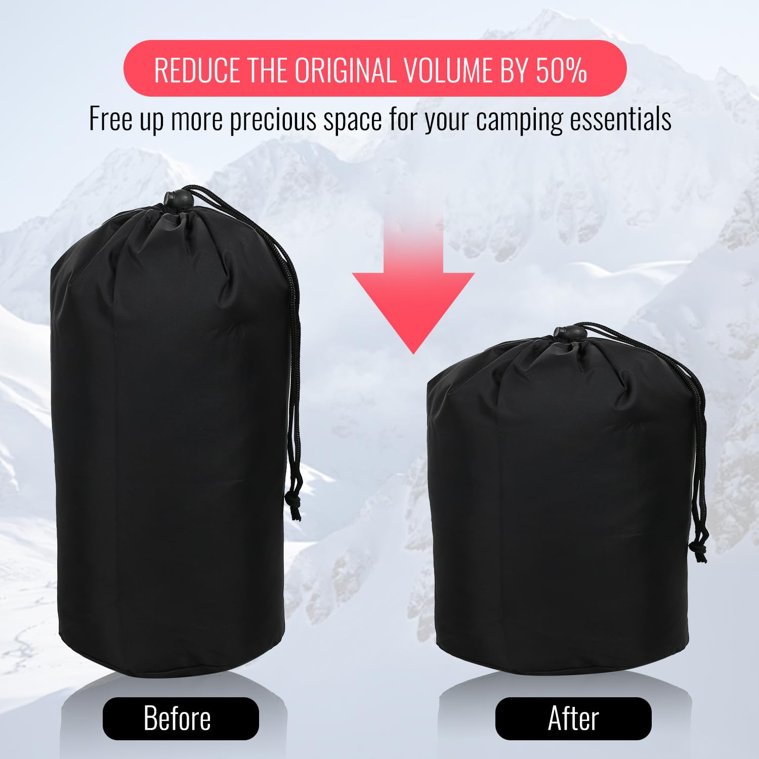 Kompressionssack, 6L 210D-Nylon Kompressions-Packsack für Schlafsack, Camping, Outdoor, Wandern, Rucksackreisen, Reisen (Schwarz)