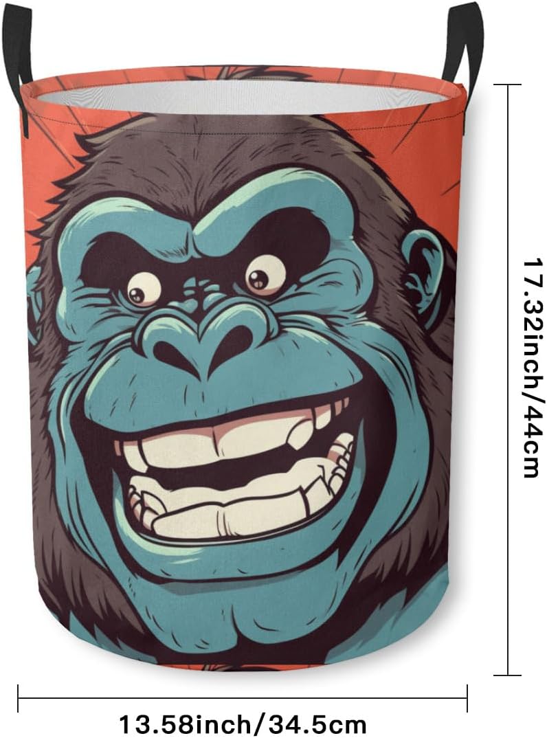 Funny Gorilla Face Waterproof Foldable Storage Bin, Dirty Clothes Laundry Basket, Canvas Organizer Basket for Laundry Hamper, Toy Bins, Gift Baskets, Bedroom, Clothes, Kids Hamper image 2