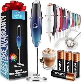 Zulay Powerful Milk Frother (4 Duracell Batteries Included) - Handheld Milk Frother Wand Drink Mixer for Coffee - Powerful Milk Foamer for Cappuccino, Frappe, Matcha & Creamer - Deep Sea
