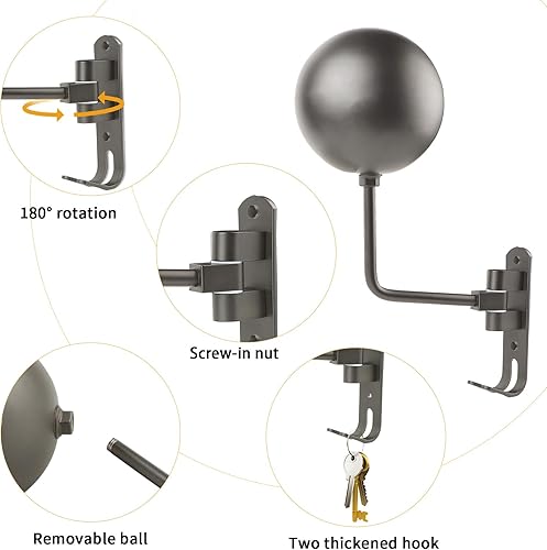 Miniatura 2 de Soporte para casco de motocicleta, soporte de pared para casco de 180, soporte de metal de rotación con ganchos, soporte de suspensión de