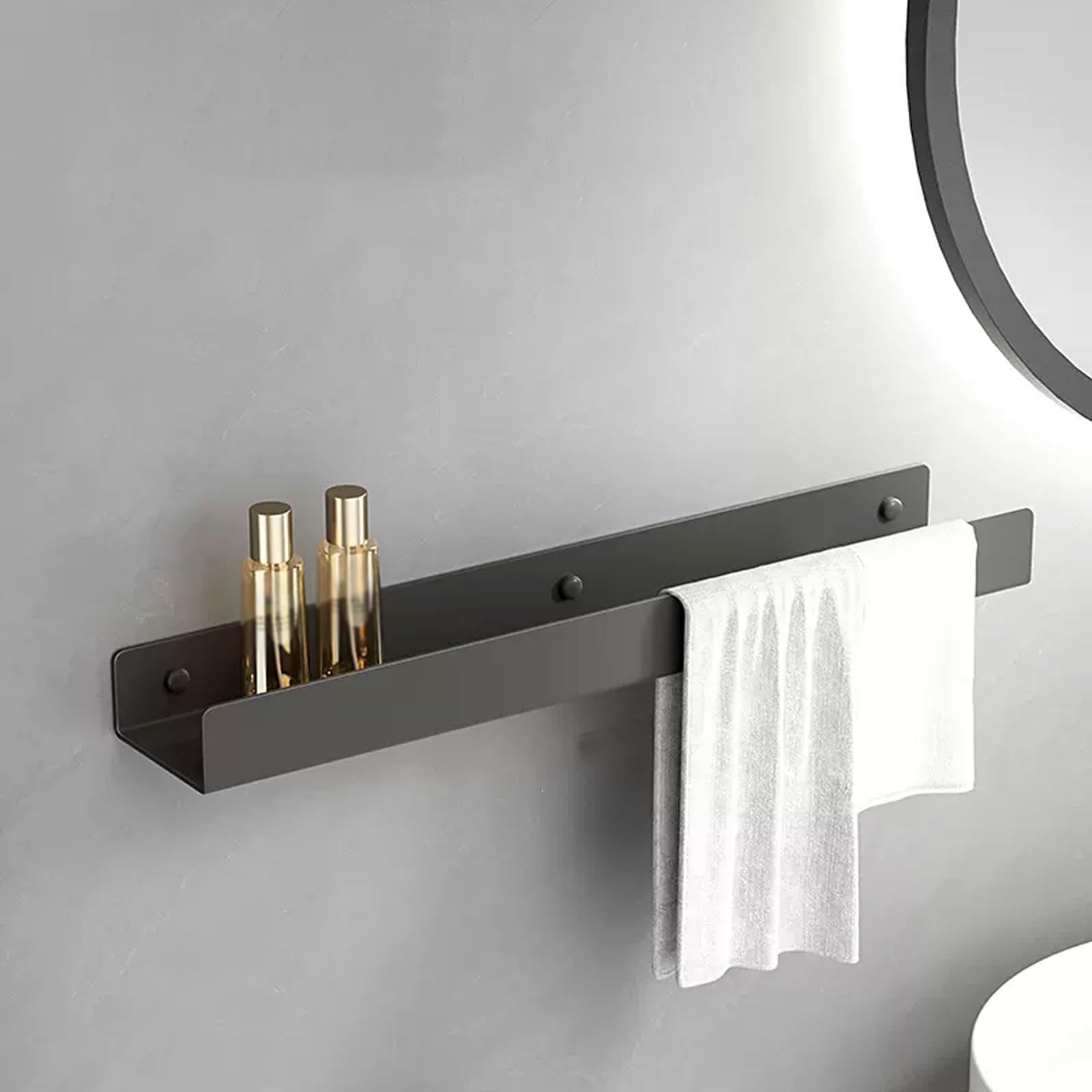 IUokLU Stainless Steel Bathroom Shelf, Wall-Mounted No-Drill Storage Rack for Bathroom, Kitchen & Balcony, 50cm Gray Floating Shelves for Shower & Home nization (Gris 50cm)