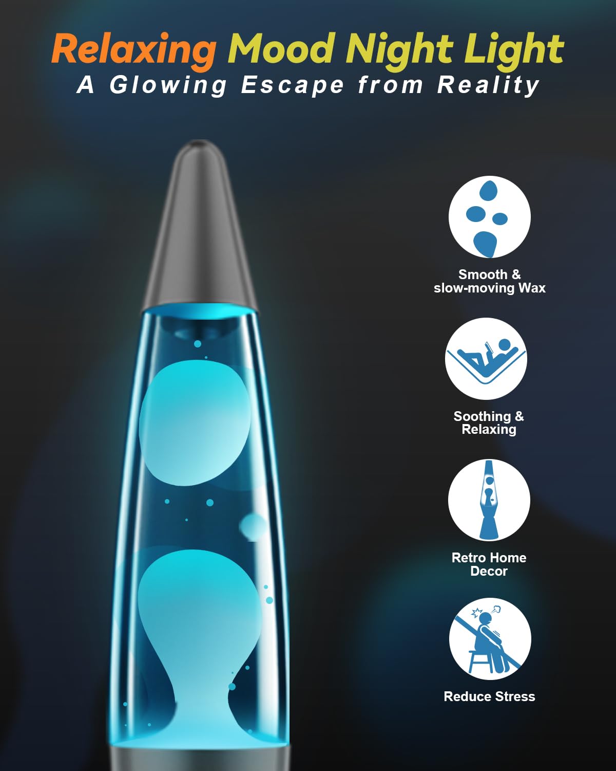 AONESY Lampe à lave pour enfants avec 17 changements de couleur : Grande lampe à lave pour la gestion du stress et la relaxation | Grandes lampes à lave noir or | Lampe à paillettes à intensité