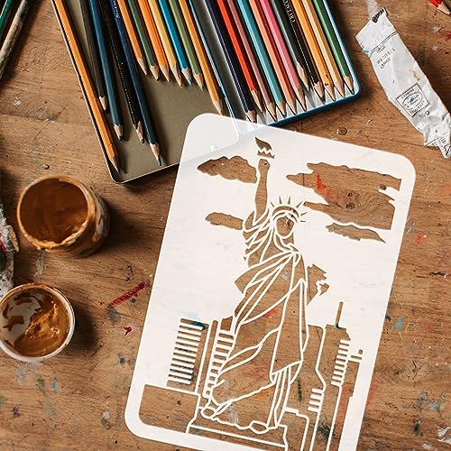 FINGERINSPIRE Statue of Liberty Stencil 21x29.7cm American Landmark Statue of Liberty Pattern Painting Template Architecture Theme House Sea Clouds Stencil for Painting on Wood Wall Fabric Furniture - Image 3