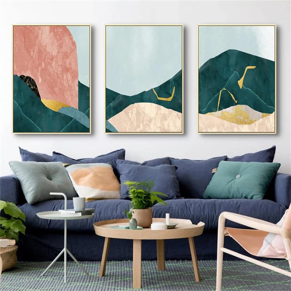 WUHBCZ Canvas Paints-Modern Simple Abstract Landscape Poster Green And Pink Nordic Mountain Canvas Painting Print Wall Art Pictures Living Room Office Decor-60 * 80cm/3PCS (No Frame)