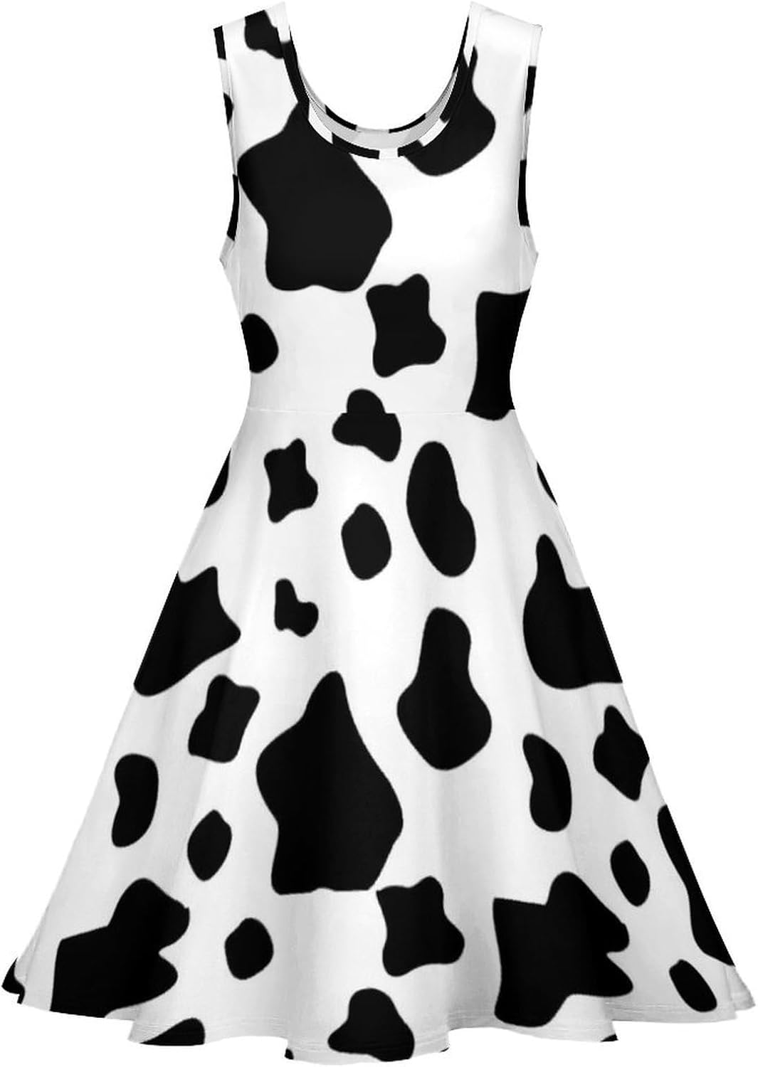 Cow Print Summer Dresses for Women Sleeveless Beach Sundress Swing Mini Tank Dress 5X-Large