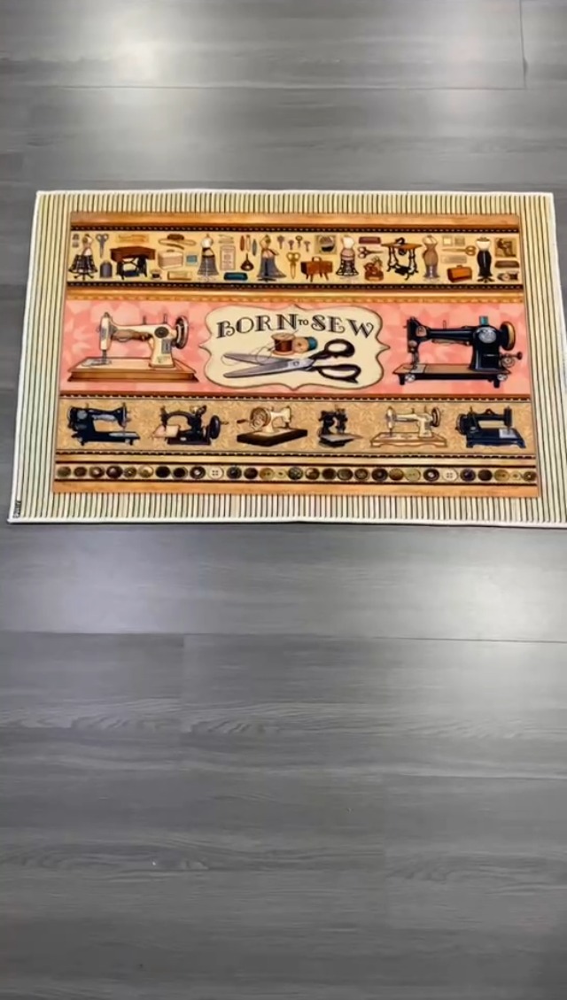 Tapete multicolor area rug con diseño máquina de coser 6'x9' miniatura 7