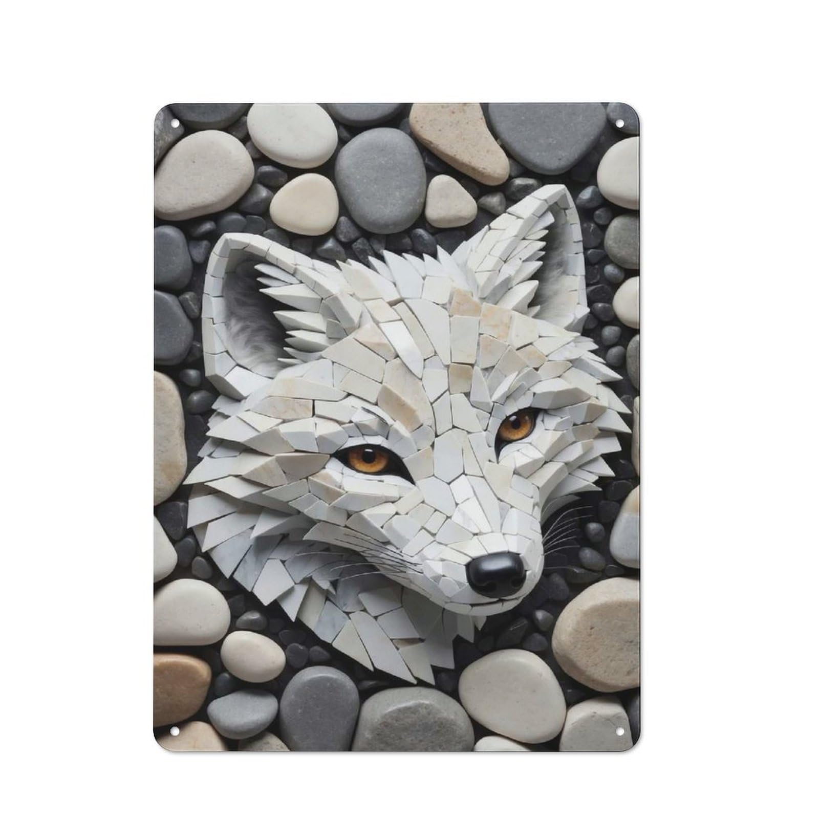 Bistro Style Bistro Metal Sign 40x30cm Featuring Mosaic Wolf Head on Stone Background, Shop Wall Decor for Takeaway, Bar, Kitchen Or Counter Area