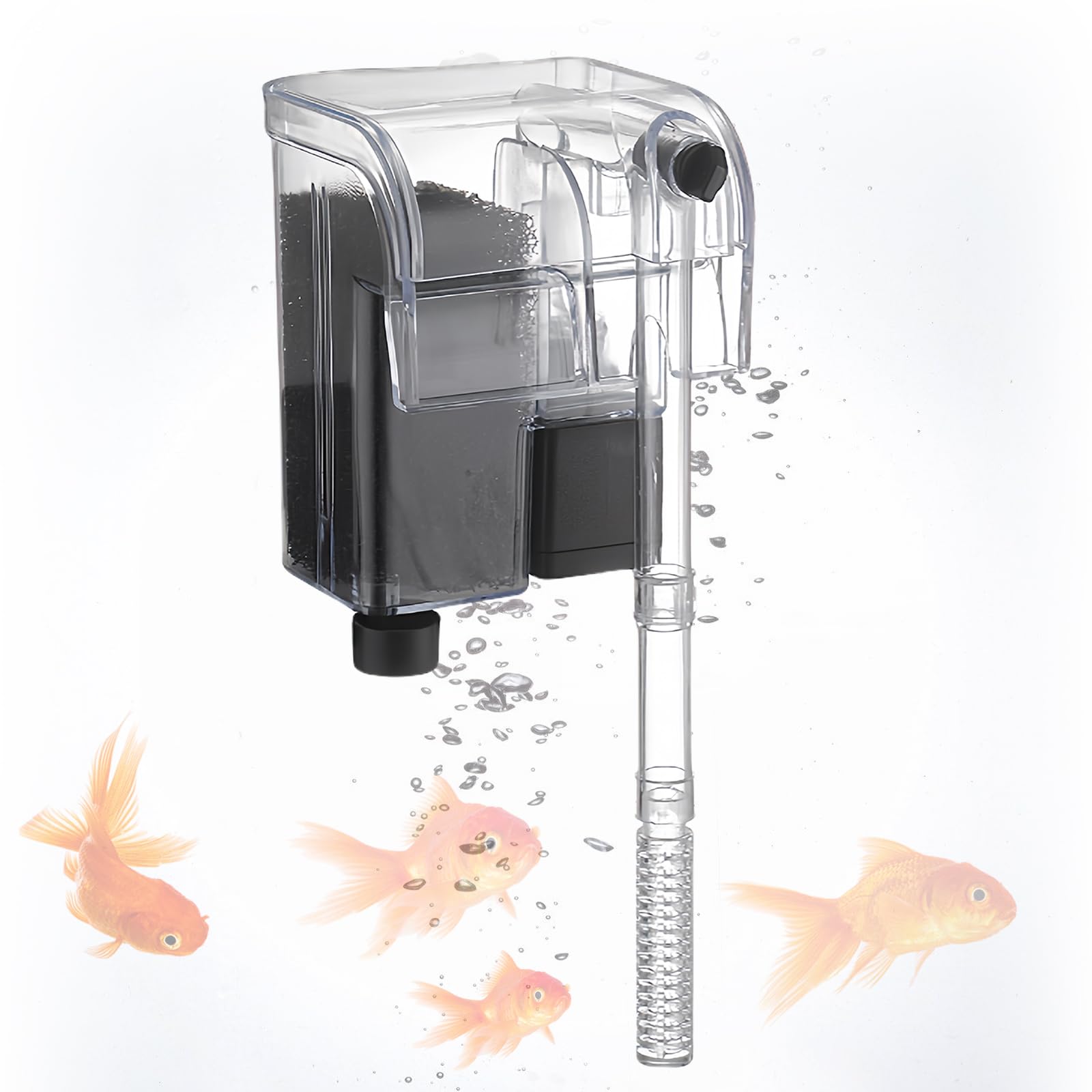 Cresbel Filtro Acuario: 3 W 250 L/H Acuario Hang on Filtro, Agua de Filtración de Acuario Cascada, Flujo de Agua Ajustable Silencioso, Circulación de Oxígeno para Acuario 1 – 20 litros
