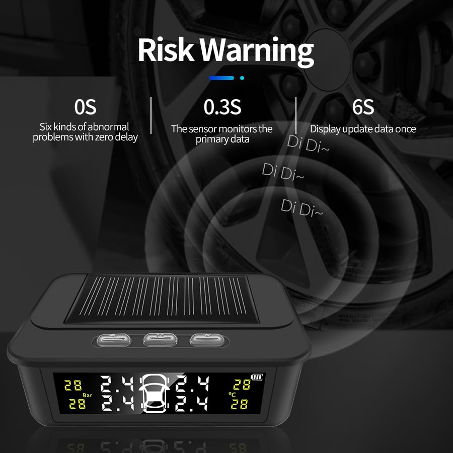 Tpms Solar Tire Pressure Monitoring System Alarm Tire Pressure Security Alarm Systems Smart Car Systems Tyre Pressure Gauge(K14External Sensor)(K14PBuilt in Sensor)