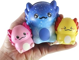 Axolotl Family - Mama and 2 Babies Slow Rise Squishy Toys - Memory Foam Party Favors, Fidgets, Prizes, OT (Random Color)