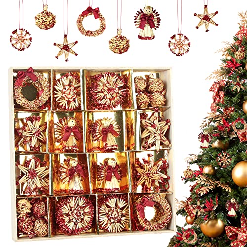 Meleager Adornos de Navidad de Paja, 48-Pieza Adornos de Paja, Adornos de Navidad de Paja, Paja Natural, Estrellas de Paja, Paja Decorativa, Adornos de árbol de Navidad Cover