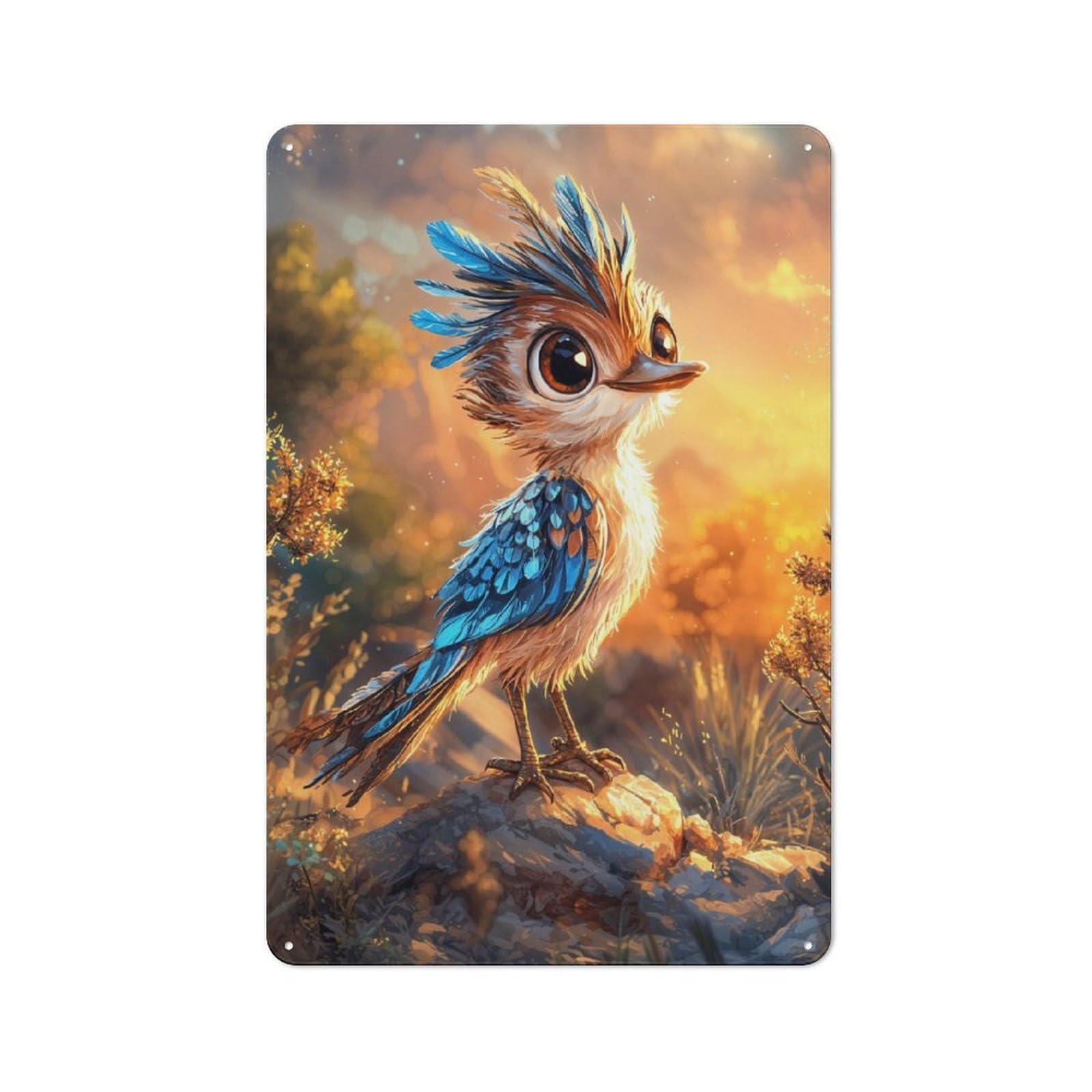 Junmoney Cute Bird At Sunset Metal Wall Plaque, Easy To Hang Plaque For Living Room, Hallway, Kitchen Or Pet Corner, 30X20cm