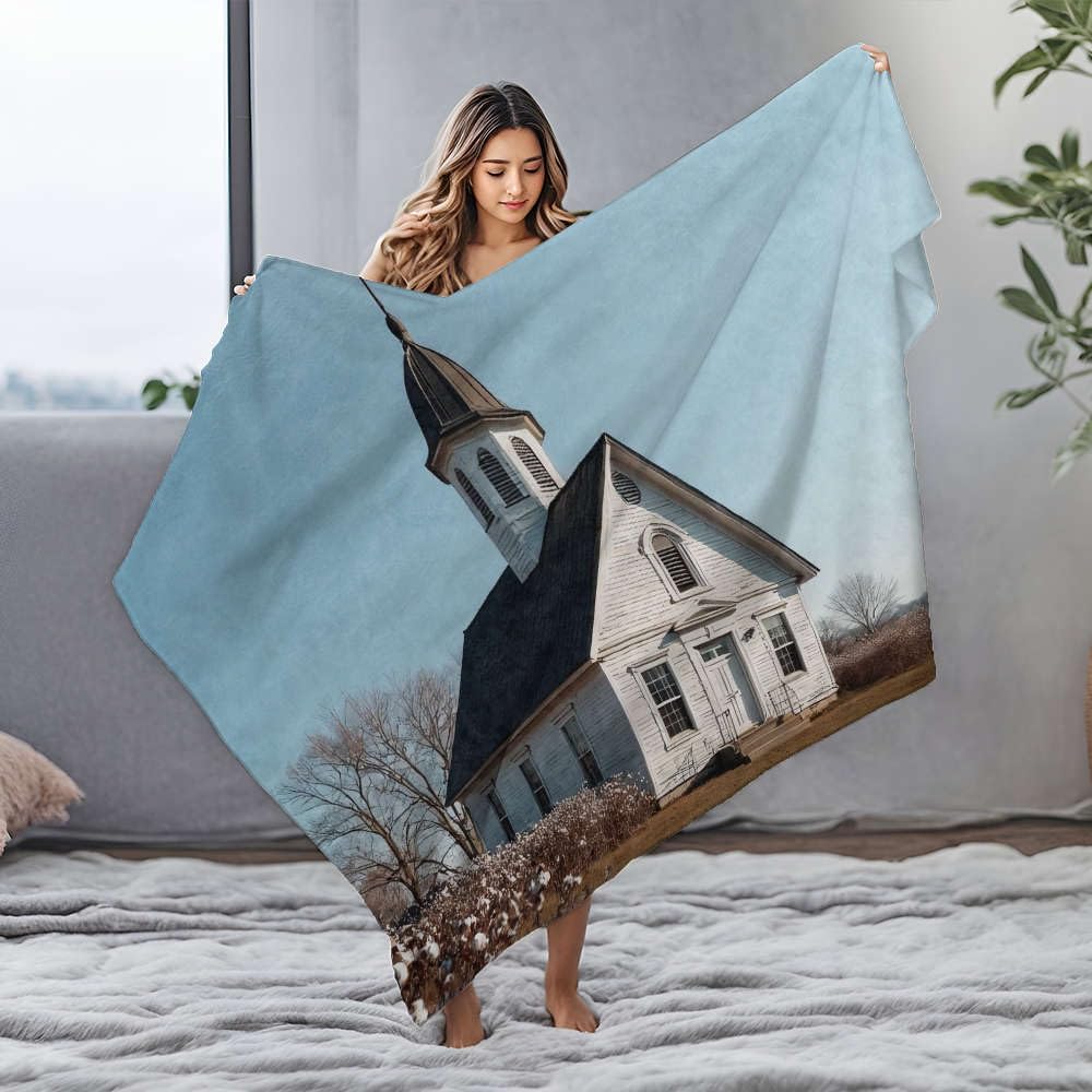 Couverture king size église blanche flanelle douce pour soirées cocooning au lit