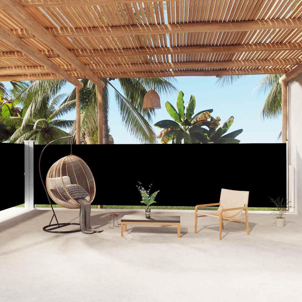 Store latéral extensible noir 160x1000 cm avec manivelle pour jardin