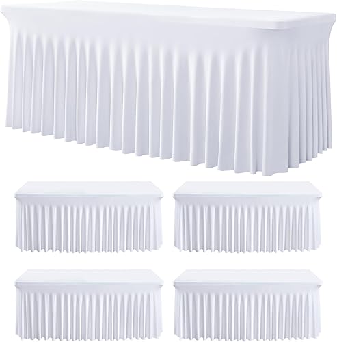 Mantel de elastano blanco para mesas rectangulares de 6 pies, paquete de 3 manteles elásticos de 6 pies, falda de escritorio para fiestas, bodas,