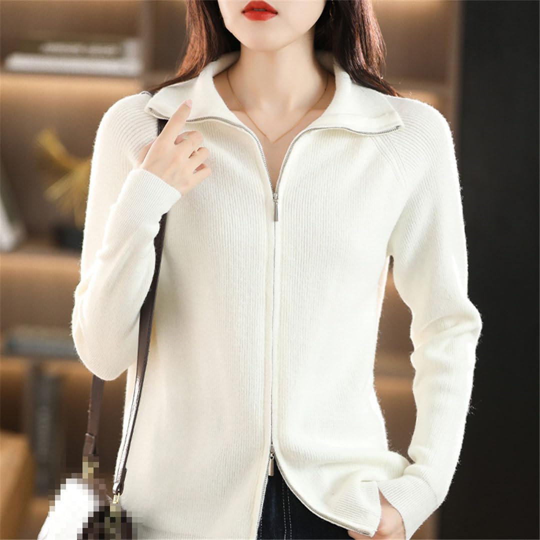 Femmes Laine Pull Double Fermeture Éclair Bas Revers Cardigan Femme Décontracté Tricoté Hauts Veste