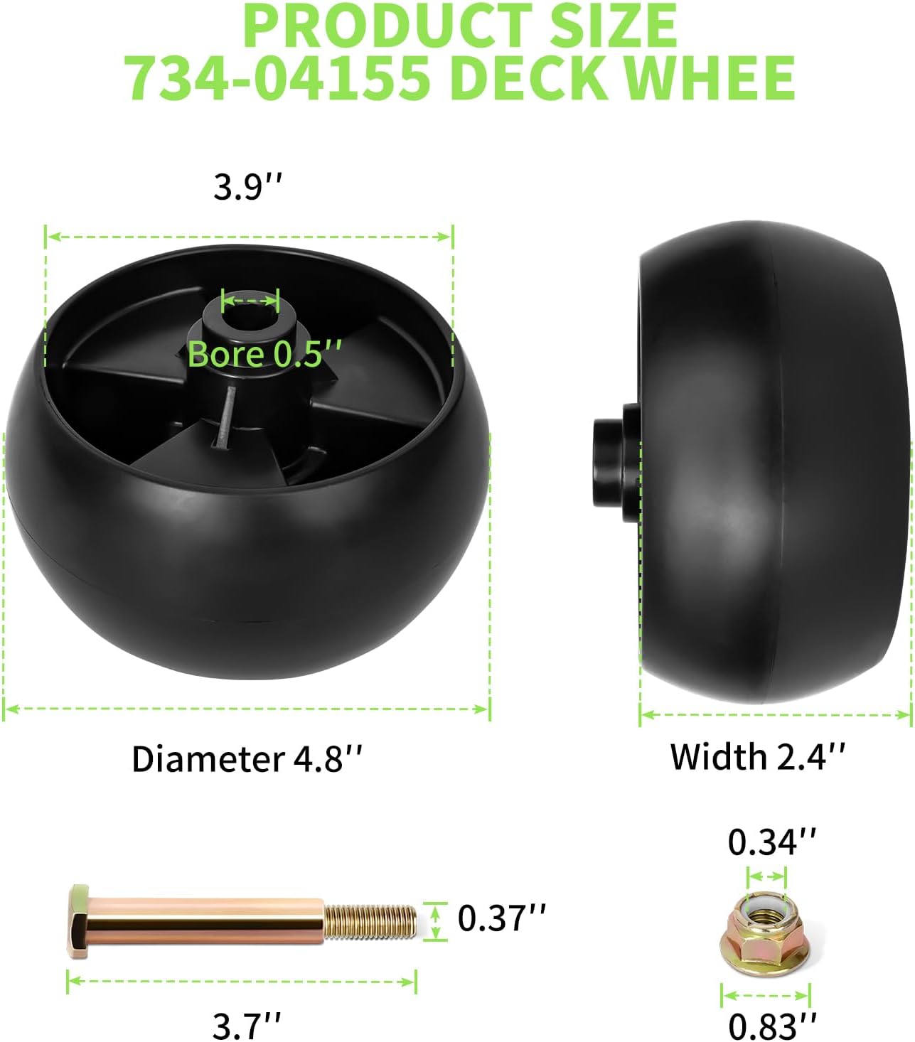 UP2WIN Replacement 734-04155 Deck Wheels, Deck Gauge Wheels Compatible with Cad Mower LTX1050 LTX1040 XT1 Enduro Riding, Craftsman LT2000 LT2500 42" 46" 50" 54" Deck Lawn Mower, 4 Pack