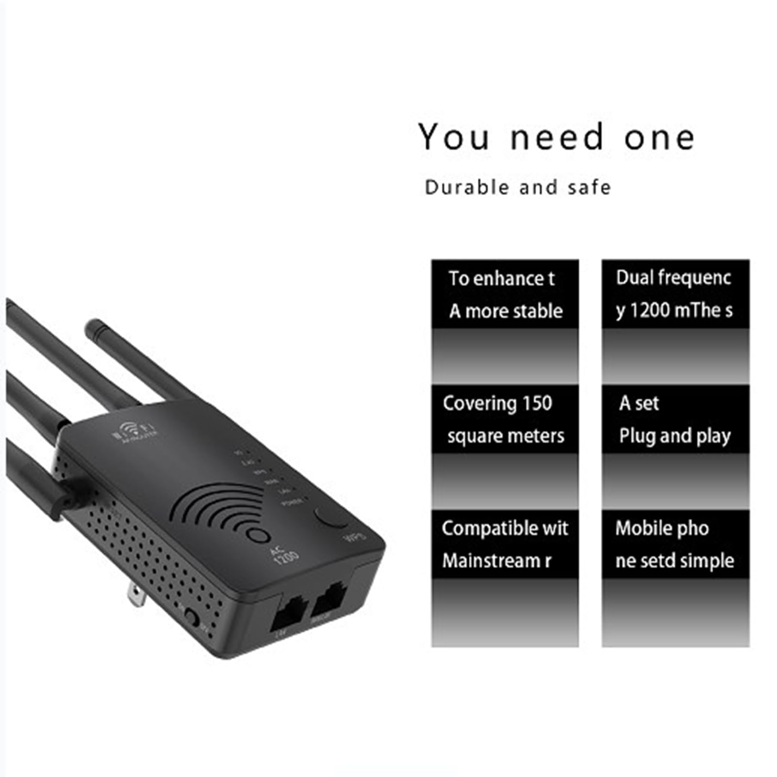 Router Wireless 5G Dual Band 1200M - Velocità 300 Mbps 4 Modalità Operative e 4 Antenne ad Alto Guadagno - Supporta Protocolli di Sicurezza WEP WPA WPA2 - Spina EU 100-240V