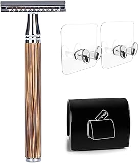 conjunto de lâmina de segurança de borda dupla com cabo de madeira natural de bambu para barbear liga de barbear barra recortada lâmina de segurança de borda dupla para barbear cabeça de pente aberto para homens barbeiro masculino uso doméstico ferramentas de barbear(D)