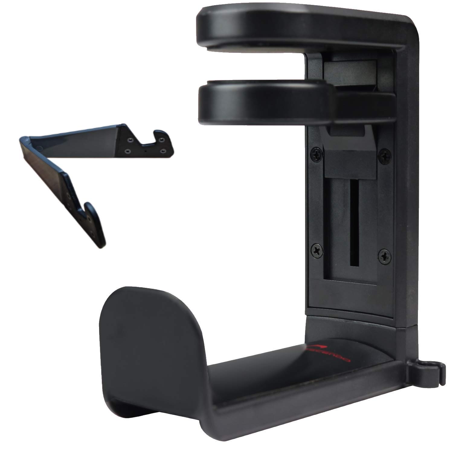 Crescendo Headphone Holder Under Desk with Desk Phone Holder, Gaming Headset Holder, Headphone Hanger, Hook, Mount, Stand, with Rotating Arm Clamp, Universal Fit, with Cable Clip Organizer