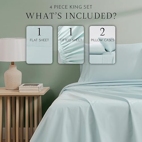 Miniatura 2 de Linen Closet Juego de sábanas King de algodón 100% orgánico - Set de 4 piezas, tejido percal, crujientes, frescas, suaves y duraderas, sábanas