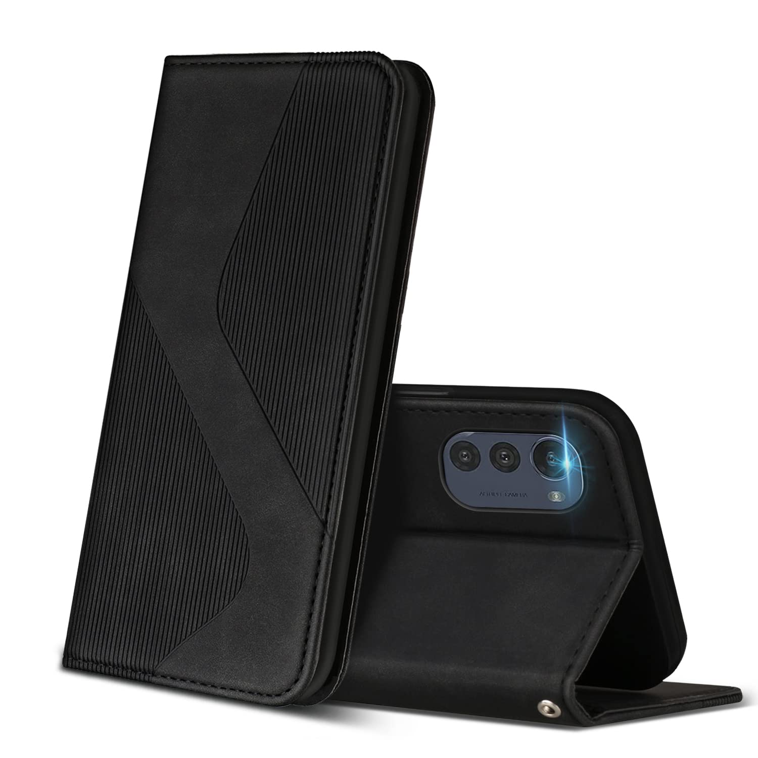 Housse à Clapet Pour Motorola Moto E32 / E32s - Etui Bookstyle Flip Noir, TPU
