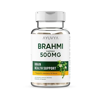 Ayuvya Brahmi Capsules - 500mg Pure Extract - Helps in Memory Boosting, Focus Enhancing, Stress Relief & Sleep Aid, 60 Capsules | As Seen on Shark Tank